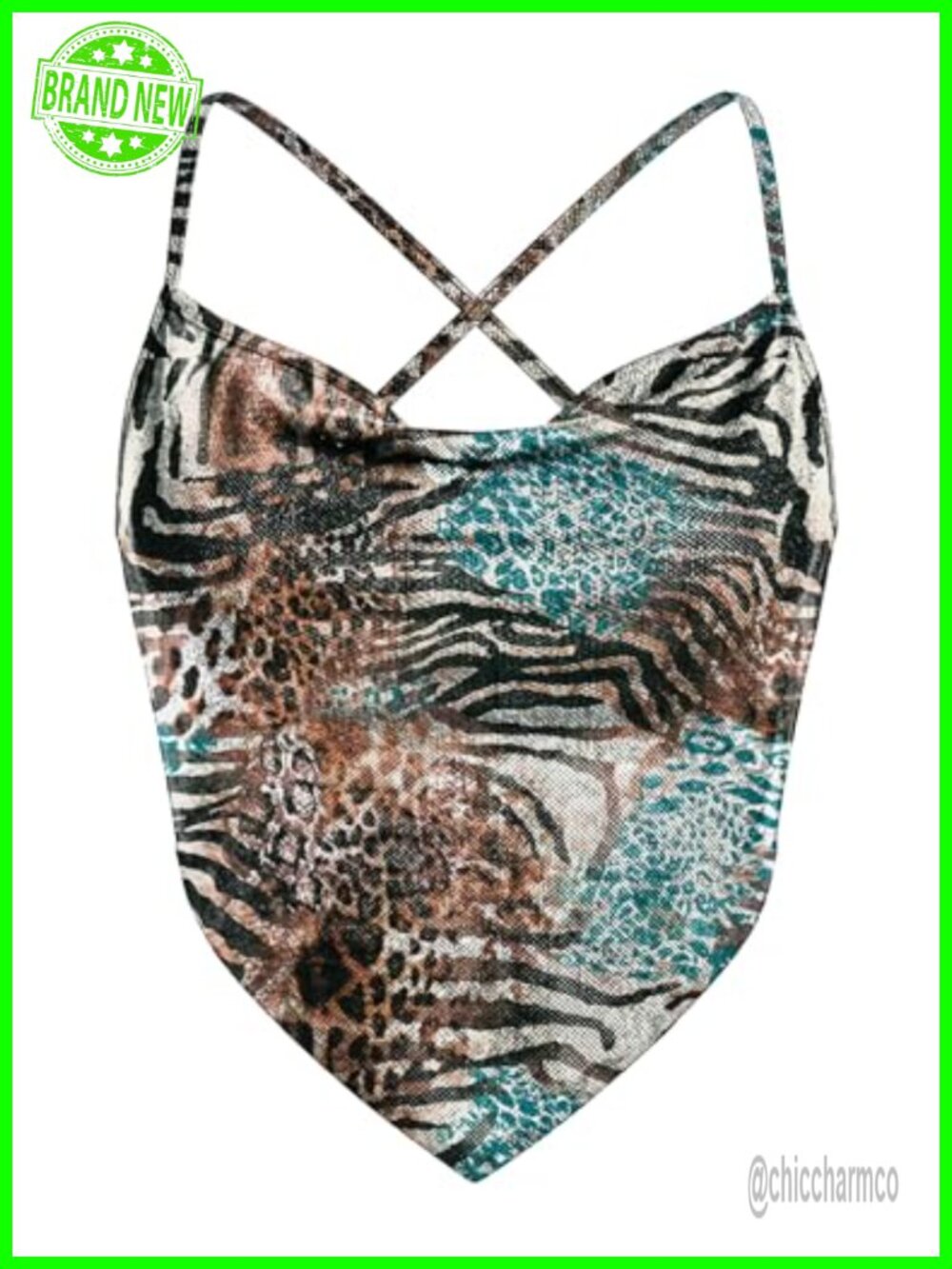Spaghetti Strap Ruched Mesh Cami Crop Top Y2K Backless Cowl Neck